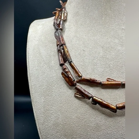 Vintage Freshwater Pearl Biwa Stick Brown Iridescent Necklace - Women Jewelry - Picture 4 of 8